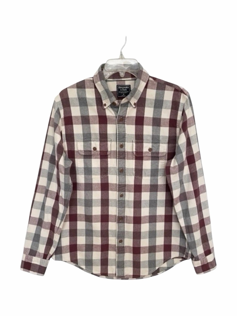 Abercrombie & Fitch Plaid Flannel Shirt Men’s M Burgundy Gray Cotton